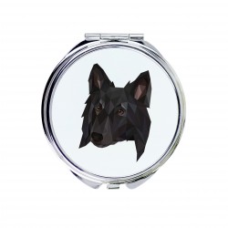 Un miroir de poche avec un chien Berger belge. Une nouvelle collection avec le chien géométrique