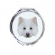 A pocket mirror with a Finnish Lapphund dog. A new collection with the geometric dog