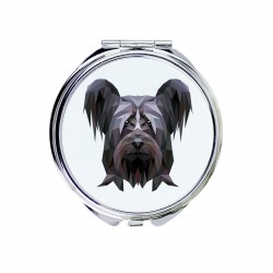 A pocket mirror with a Skye Terrier dog. A new collection with the geometric dog