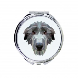 Un espejo de bolsillo con un perro Lebrel Escocés. Una nueva colección con el perro geométrico