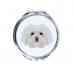 Un miroir de poche avec un chien Bichon bolonais. Une nouvelle collection avec le chien géométrique
