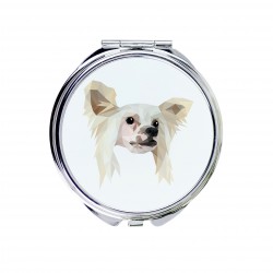 Uno specchio tascabile con un cane Cane Nudo Cinese. Una nuova collezione con il cane geometrico