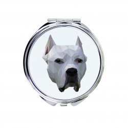 Uno specchio tascabile con un cane Dogo argentino. Una nuova collezione con il cane geometrico