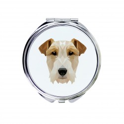 Un espejo de bolsillo con un perro Fox Terrier. Una nueva colección con el perro geométrico