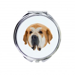 Uno specchio tascabile con un cane Mastino spagnolo. Una nuova collezione con il cane geometrico