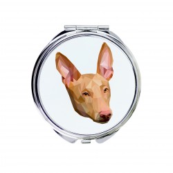 Un espejo de bolsillo con un perro Podenco faraónico. Una nueva colección con el perro geométrico