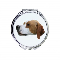 Un espejo de bolsillo con un perro Pointer. Una nueva colección con el perro geométrico