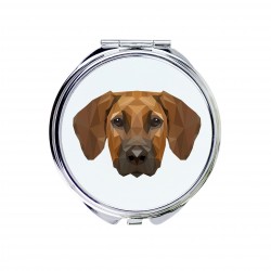Un espejo de bolsillo con un perro Perro Crestado de Rhodesia. Una nueva colección con el perro geométrico