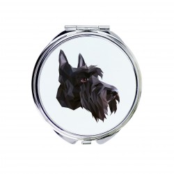 A pocket mirror with a Scottish Terrier dog. A new collection with the geometric dog