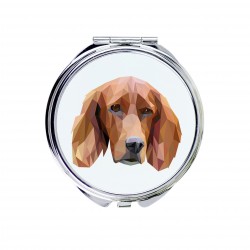 Un espejo de bolsillo con un perro Setter. Una nueva colección con el perro geométrico