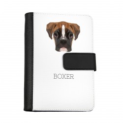 Cuaderno, libro con un perro Bóxer alemán. Una nueva colección con el perro geométrico
