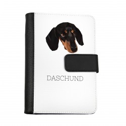 Cuaderno, libro con un perro Perro salchicha smoothhaired. Una nueva colección con el perro geométrico