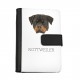 Cuaderno, libro con un perro Rottweiler. Una nueva colección con el perro geométrico