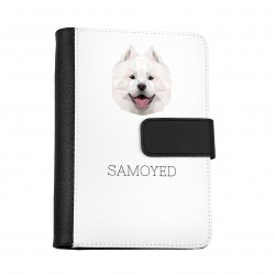 Carnet de notes, livre avec un chien Samoyède. Une nouvelle collection avec le chien géométrique