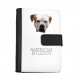 Cuaderno, libro con un perro Bulldog americano. Una nueva colección con el perro geométrico