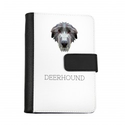 Cuaderno, libro con un perro Lebrel Escocés. Una nueva colección con el perro geométrico