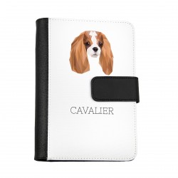 Cuaderno, libro con un perro Cavalier King Charles Spaniel. Una nueva colección con el perro geométrico