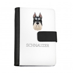 Cuaderno, libro con un perro Schnauzer cropped. Una nueva colección con el perro geométrico