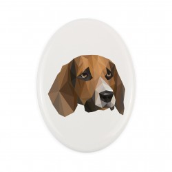 Una placa de cerámica con un perro Beagle inglés. Perro geométrico.