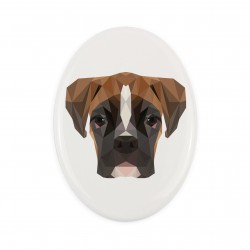 Una lapide in ceramica con un cane Boxer tedesco. Cane geometrico