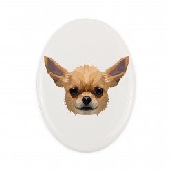 Una placa de cerámica con un perro Chihuahueño. Perro geométrico.