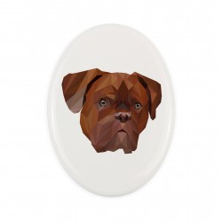 Una lapide in ceramica con un cane Dogue de Bordeaux. Cane geometrico
