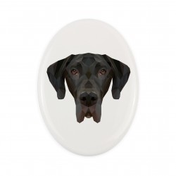 Una lapide in ceramica con un cane Alano tedesco. Cane geometrico