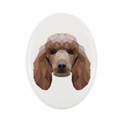 Una lapide in ceramica con un cane Barbone. Cane geometrico