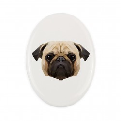 Una placa de cerámica con un perro Carlino. Perro geométrico.