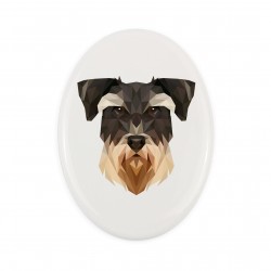 Una lapide in ceramica con un cane Schnauzer. Cane geometrico
