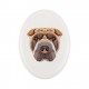 Una placa de cerámica con un perro Shar Pei. Perro geométrico.