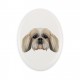 Una lapide in ceramica con un cane Shih Tzu. Cane geometrico