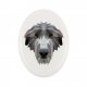 A ceramic tombstone plaque with a Scottish deerhound dog. Geometric dog
