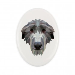Una placa de cerámica con un perro Lebrel Escocés. Perro geométrico.