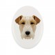 A ceramic tombstone plaque with a Fox Terrier dog. Geometric dog