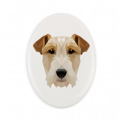 Una lapide in ceramica con un cane Fox Terrier. Cane geometrico