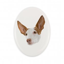 Una lapide in ceramica con un cane Podenco ibicenco. Cane geometrico