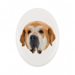Una placa de cerámica con un perro Mastín español. Perro geométrico.