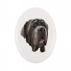 A ceramic tombstone plaque with a Neapolitan Mastiff dog. Geometric dog