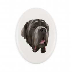 Una lapide in ceramica con un cane Mastino Napoletano. Cane geometrico