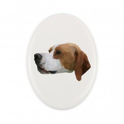 Una placa de cerámica con un perro Pointer. Perro geométrico.