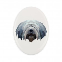 Una placa de cerámica con un perro Pastor polaco de Valée. Perro geométrico.