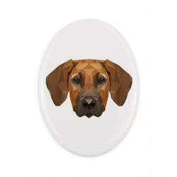Una placa de cerámica con un perro Perro Crestado de Rhodesia. Perro geométrico.