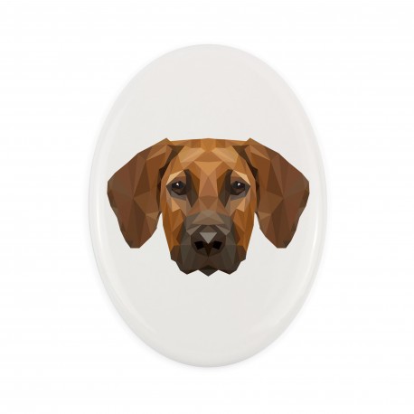 Gravestone oval ceramic tile with an image of a dog.