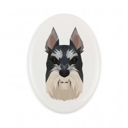 Una placa de cerámica con un perro Schnauzer cropped. Perro geométrico.
