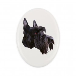 Keramischer Grabsteinplatte Scottish Terrier, geometrischer Hund.