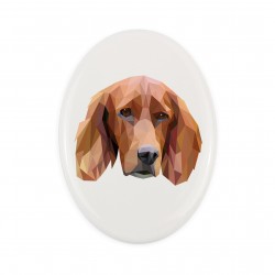 Una placa de cerámica con un perro Setter. Perro geométrico.