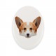 Una placa de cerámica con un perro Welsh corgi cardigan. Perro geométrico.