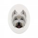 Una placa de cerámica con un perro West Highland White Terrier. Perro geométrico.