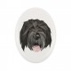 A ceramic tombstone plaque with a Black Russian Terrier dog. Geometric dog